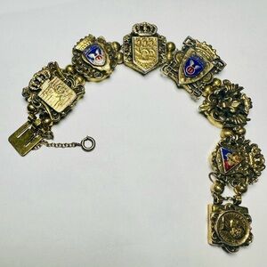 Vintage Reinad Heraldic Airborne Enamel Shield Charm Bracelet – Rare  – 7”